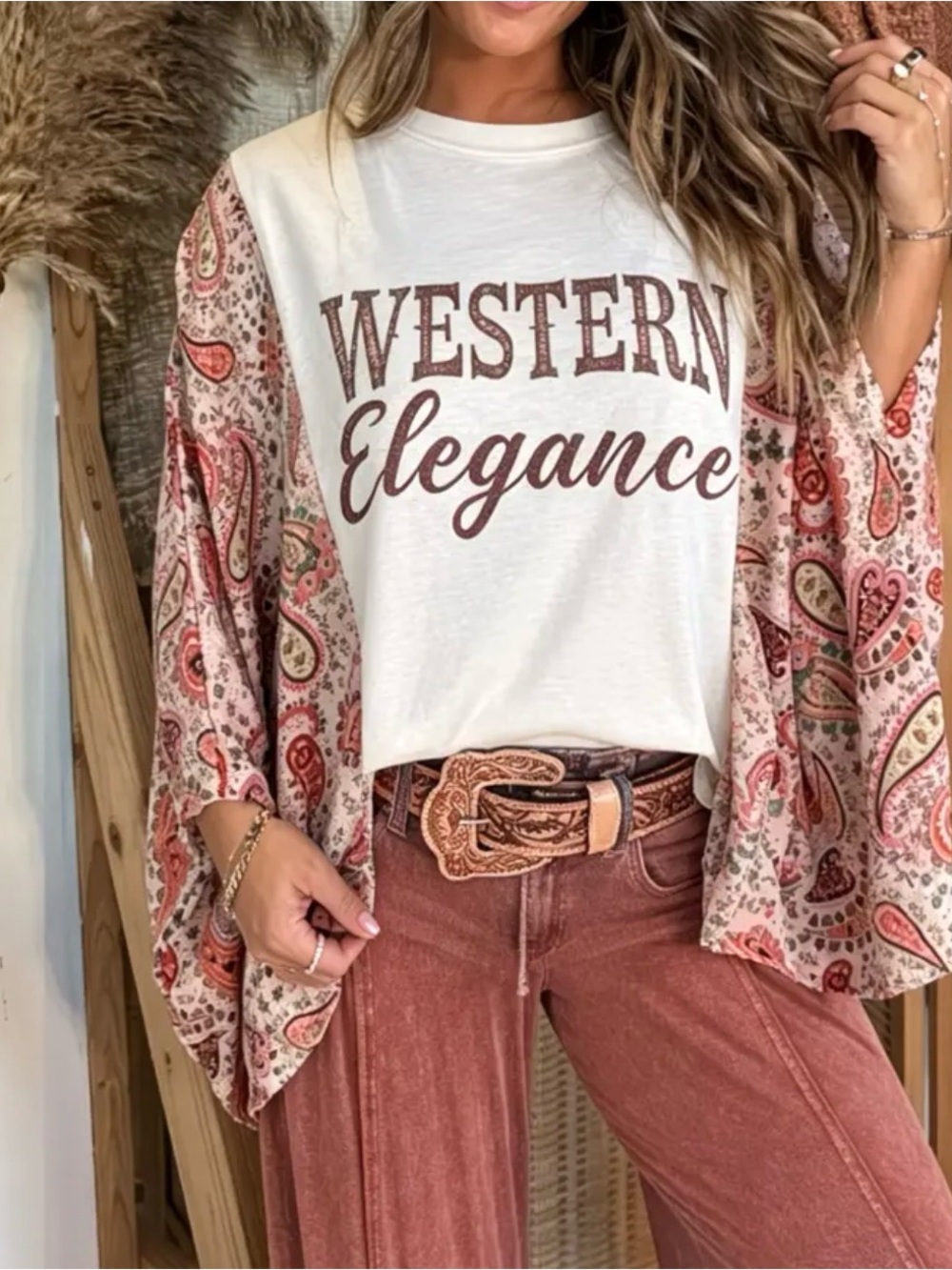 Mixed media batwing western elegance top. New never worn no tags.